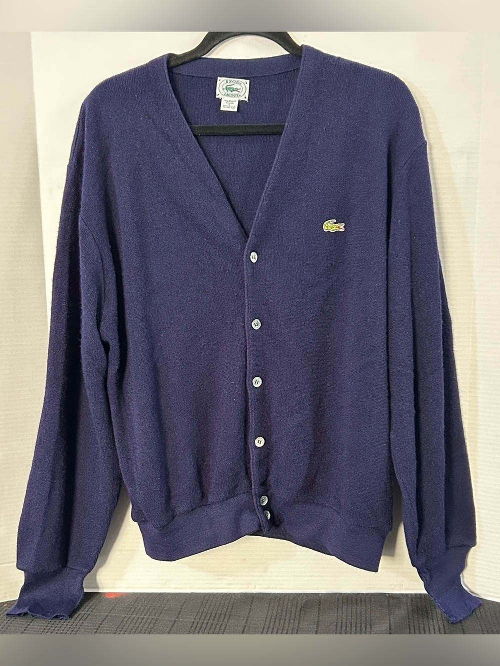 Vintage Izod Lacoste Men's Navy V-Neck Button Cardigan Size L